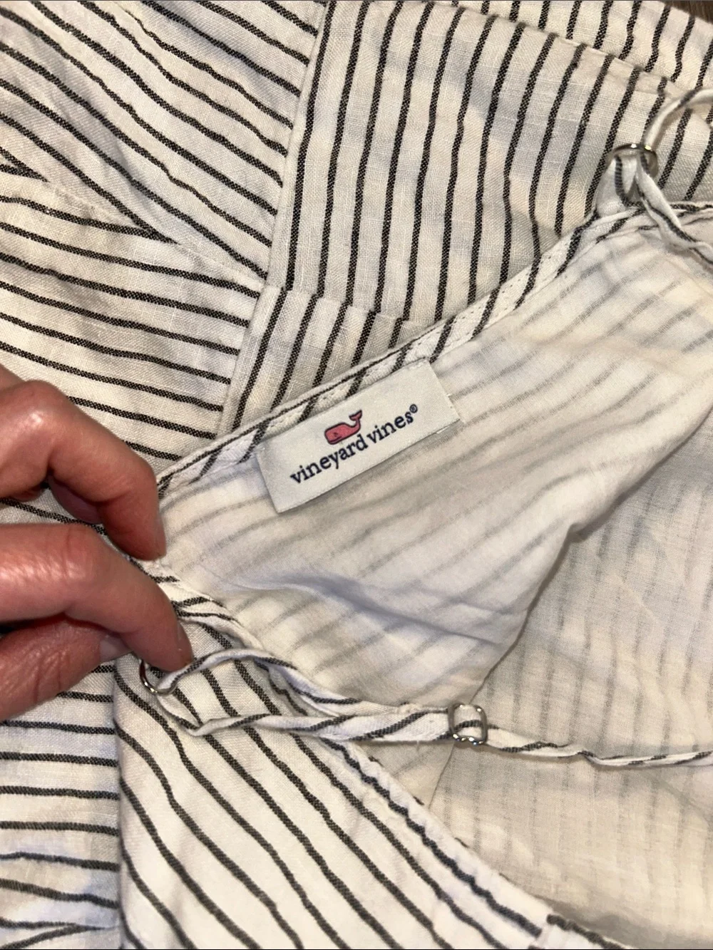 Vineyard Vines 100% Linen Striped Romper White Blue XS S